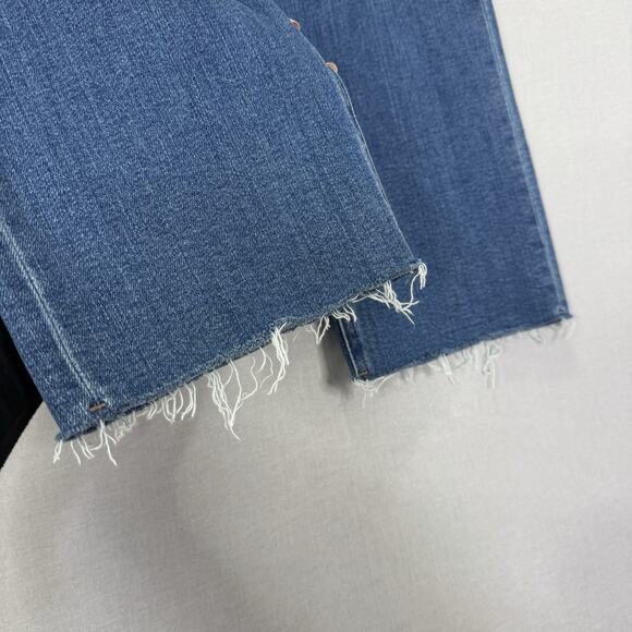 Quince Bella Stretch Straight Jeans Womens 30 Twilight Blue Fray Raw Hem Denim - Picture 4 of 13